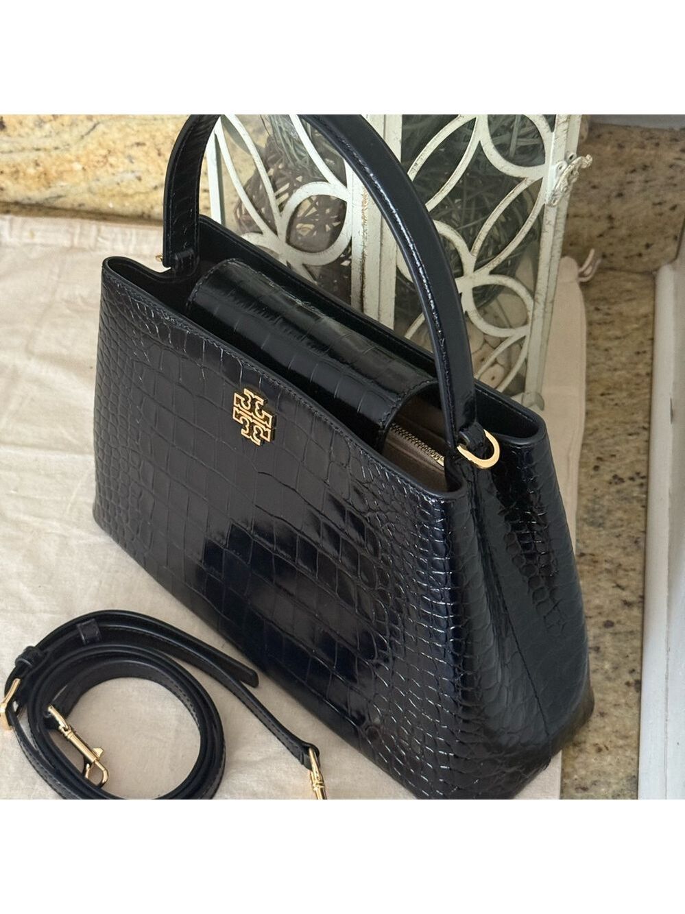 1018$+!! New Tory Burch Britten Black Leather Satchel & Matching Bifold Wallet - Picture 5 of 17